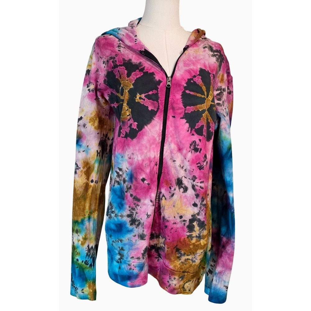 Kathmandu Imports Tie Dye Zip Up Hoodie Sweatshirt M L Cotton - Picture 2 of 7